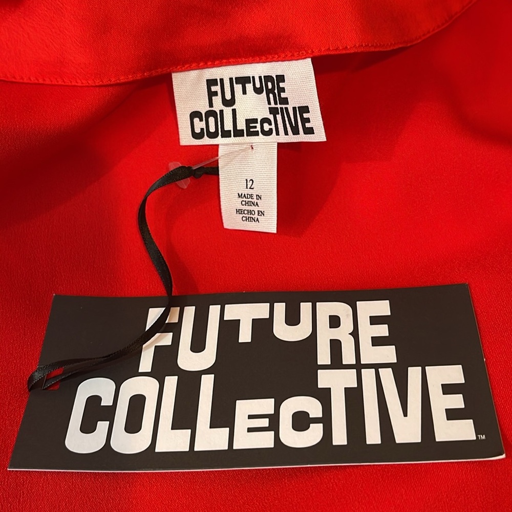 Future Collective Holiday Long Sleeve Rosette Mini Red Dress Size Various - Picture 7 of 13